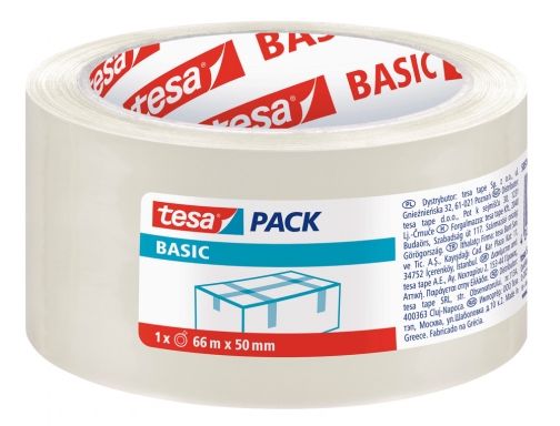 Tesa Basic Precinto de Embalar 50mm x 66 Metros - Fabricado en Polipropileno - Adhesivo Ecologico - Transparente · Pack de 6 uds.