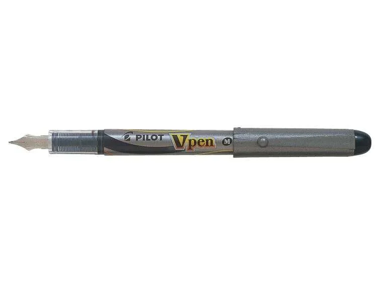Pilot Pluma Estilografica V-Pen Silver - Desechable - Tinta Liquida - Punta de Acero - Trazo de 0.5mm - Color Negro · Pack de 12 uds.