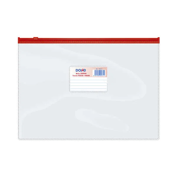 Dohe Bolsa Zipper Apaisada PVC Transparente 150 Micras - Tamaño Folio - Apertura Superior - Cierre Zip Hermetico · Pack de 12 uds.