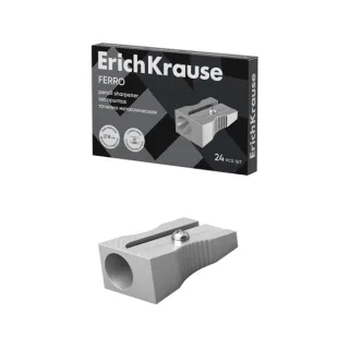 Erichkrause Ferro Sacapuntas de Aluminio con Agarre Ergonomico - Orificio de 8mm - Cuchilla de Acero al Carbono - Color Aluminio · Pack de 24 uds.