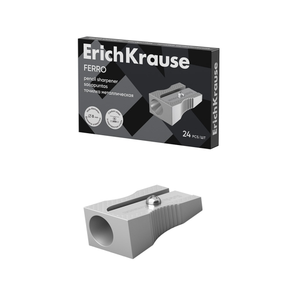 Erichkrause Ferro Sacapuntas de Aluminio con Agarre Ergonomico - Orificio de 8mm - Cuchilla de Acero al Carbono - Color Aluminio · Pack de 24 uds.