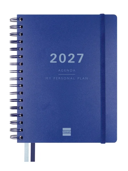 Finocam Tempus Agenda de Espiral - 16 Meses - Semana Vista Vertical - Formato 4º - 155x217mm - Tapas de Polipropileno - Papel Crema de 80g/m2 - Goma Elastica - Adhesivos Tematicos - Color Azul