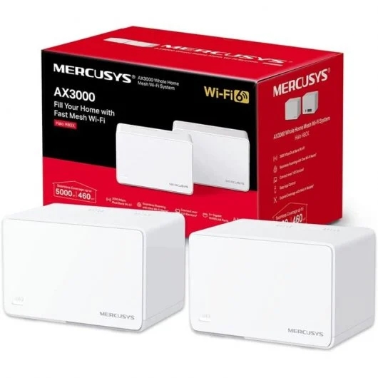 Mercusys Halo H80X Sistema Wi-Fi 6 Mesh AX3000 Doble Banda - 2 Unidades Halo - Cobertura hasta 650 m² - 3 Puertos Gigabit por Unidad Halo - Color Blanco
