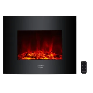 Cecotec Ready Warm 2600 Chimenea Electrica de 26" - Potencia de 2000W - Control Remoto Incluido - Cristal Templado Curvo - Llamas LED Ajustables - Temporizador Semanal - 66.5x13.5x56cm - Col