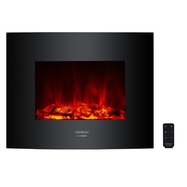 Cecotec Ready Warm 2600 Chimenea Electrica de 26" - Potencia de 2000W - Control Remoto Incluido - Cristal Templado Curvo - Llamas LED Ajustables - Temporizador Semanal - 66.5x13.5x56cm - Col