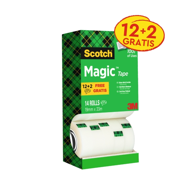 Scotch Magic Pack Ahorro de 14 Cintas Adhesivas Invisibles 19mm x 33m - Color Transparente