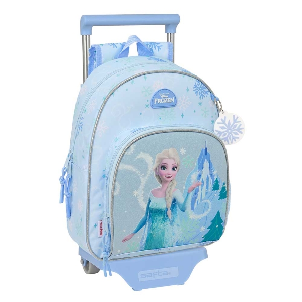 Safta Frozen Mochila con Carro - Extraible - Portabotellas - Bolsillo Frontal - Asa de Mano - 28x34x10cm - Color Azul Pastel