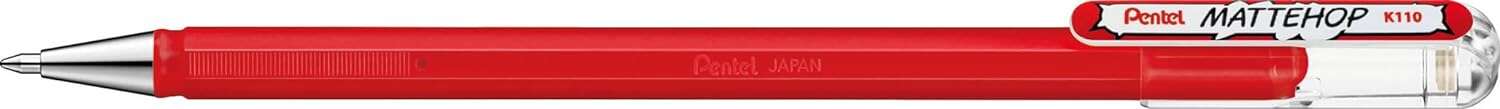 Pentel Mattehop Boligrafo de Bola - Punta 1mm - Trazo 0.5mm - Tinta de Gel Opaca - Fabricado con 55% de Materiales Reciclados - Color Rojo · Pack de 12 uds.