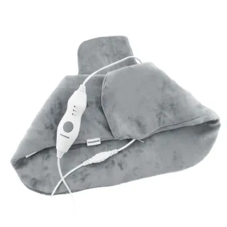 Innovagoods Sholkad Almohadilla Electrica para Cuello y Hombros - 70W - Cable 230cm - Funcion Calor - Apagado Automatico - Control Desmontable - Funda con Cremallera - 60×45×1cm - Color Gris