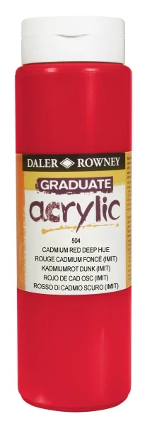Daler Rowney Graduate Pintura Acrilica - Botella de Plastico - 500ml - Color Rojo de Cadmio Profundo