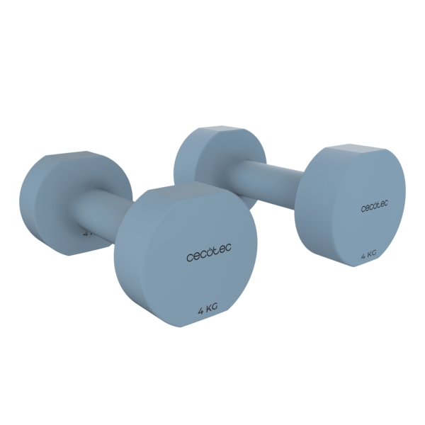 Cecotec Drumfit 400 DoubleNeo Set de 2 Mancuernas de 4kg - Antideslizante - Recubrimiento de Neopreno - Antideslizante - Hexagonales - 19x10x9cm - Color Azul Claro