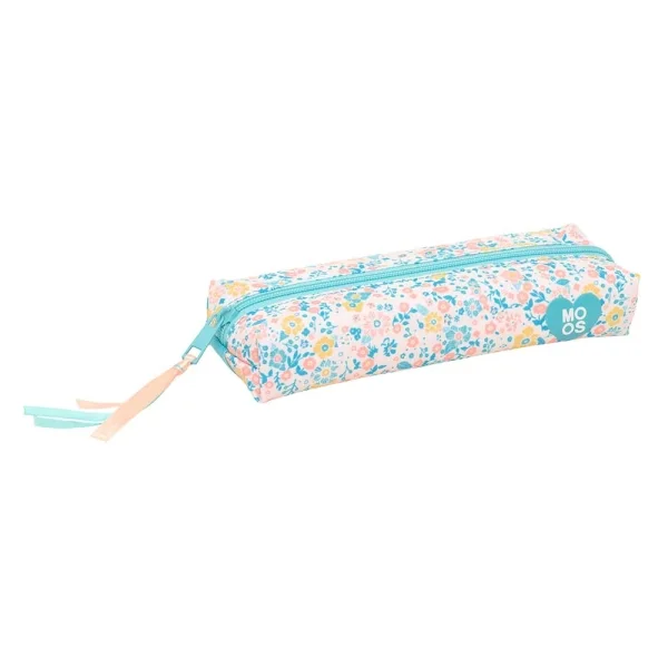 Safta Moos Fiori Portatodo - Cremallera - Goma Elastica - Material Reciclado - 0.53L - 220x70x40mm - Color Azul Claro