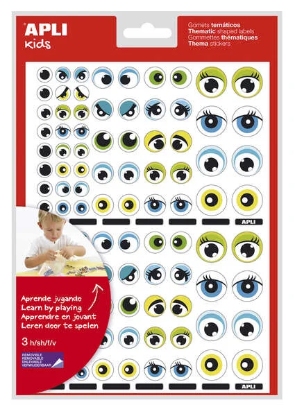 Apli Gomets Tematicos con Ojos - 312 Gomets - Identificacion de Emociones y Expresiones - Desarrollo de Habilidades Motoras - Adhesivo Removible - Adhesivo Base Agua - Libre de Disolventes - Color Azul y Verde · Pack de 5 uds.