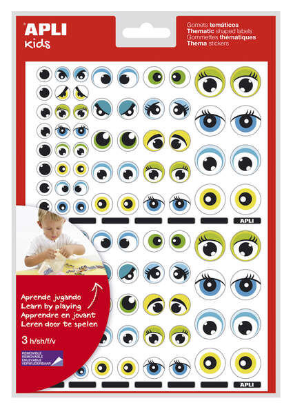 Apli Gomets Tematicos con Ojos - 312 Gomets - Identificacion de Emociones y Expresiones - Desarrollo de Habilidades Motoras - Adhesivo Removible - Adhesivo Base Agua - Libre de Disolventes - Color Azul y Verde · Pack de 5 uds.