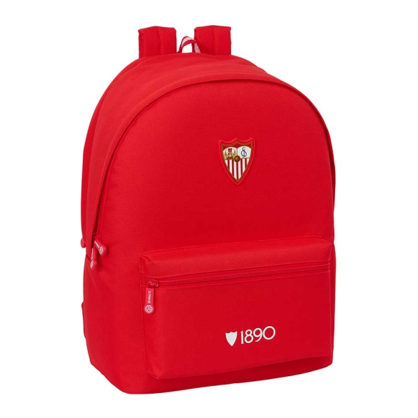 Safta Sevilla FC Mochila para Portatiles hasta 15.6" - Bolsillo para Tablet hasta 11" - Antirrobo - Asa de Mano - Conector USB - Cremallera - Doble Tirador - Acolchada - 31x44x18cm - Color Rojo