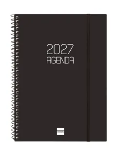 Finocam Espiral Basics Opaque Agenda - Anual 2027 - Semana Vista Vertical - Formato E10 - 155x212mm - Espiral - Tapa de Polipropileno - Esquinas Microperforadas - Papel de 80g/m2 - Color Neg