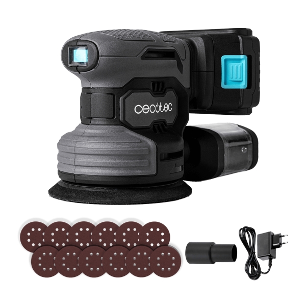 Cecotec PerfectSurface 2120 Rotate Lijadora Rotorbital Inalambrica - Velocidad 13.000rpm - Bateria 2.000mAh - Incluye Accesorios - Conector para Aspiradora - Deposito de Polvo - Color Gris O