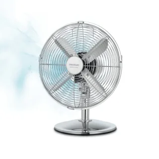Cecotec EnergySilence 620 RetroDesk Ventilador de Sobremesa con 4 Aspas - Potencia de 40W - Diametro 30cm - 3 Velocidades - Oscilacion Automatica - Tecnologia Silenciosa - Acabado en Acero C