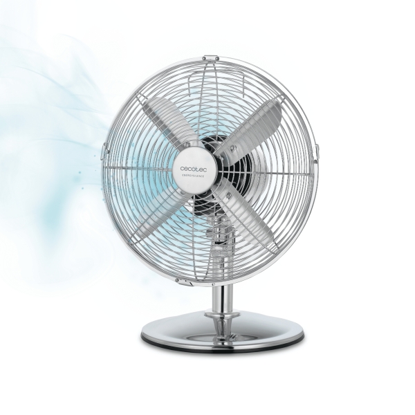 Cecotec EnergySilence 620 RetroDesk Ventilador de Sobremesa con 4 Aspas - Potencia de 40W - Diametro 30cm - 3 Velocidades - Oscilacion Automatica - Tecnologia Silenciosa - Acabado en Acero C