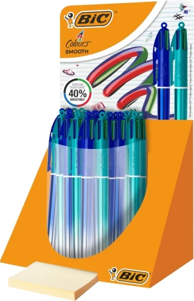 Bic 4 Colours Smooth Gradient Expositor de 30 Boligrafos de Bola Retractil - Punta Media de 1.0mm - Escritura un 40% mas Suave - 4 Colores