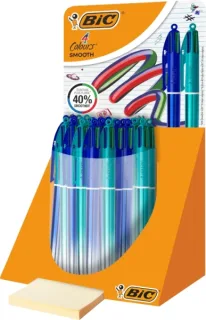 Bic 4 Colours Smooth Gradient Expositor de 30 Boligrafos de Bola Retractil - Punta Media de 1.0mm - Escritura un 40% mas Suave - 4 Colores