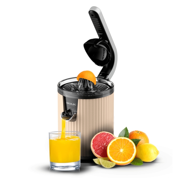 Cecotec Xqueeze RetroJuice 600 Exprimidor Electrico - 600W - Filtro de Acero Inoxidable - Conos Desmontables - Palanca de Presion - Sistema Antigoteo - Apto para Lavavajillas - Color Beige
