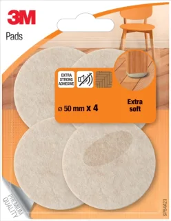 3M Pack de 4 Almohadillas de Fieltro - 50mm de Diametro - Extra Suaves - Color Beige