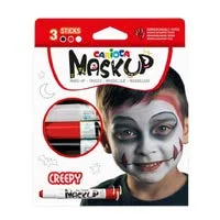 Carioca Mask Up Creepy Pack de 3 Colores para la Piel - Colores Brillantes - Lavables - Base Agua - Incluye Dos Tutoriales Paso a Paso - Colores Blanco, Rojo y Negro