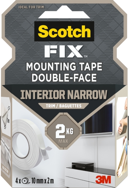 Scotch-Fix Pack de 4 Cintas de Montaje de Doble Cara - 10 mm x 2m - Color Blanco