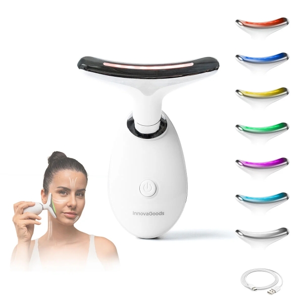 Innovagoods Selora Masajeador Facial Electrico Reafirmante para Cara y Cuello - Autonomia 60min - 500mAh - Termoterapia - Luz LED - Recargable - Autoapagado - Electroestimulacion - Color Bla