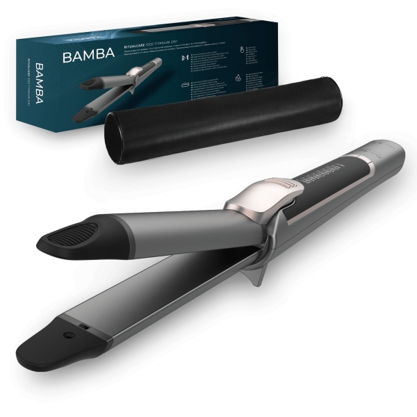 Cecotec Bamba RitualCare 1000 Titanium Plancha de Pelo 2 en 1 - Revestimiento de Titanio - Calentamiento Ultrarrapido - Tactil - Temperatura de 140 a 220°C - Punta Fria - Cable de 3m - Color