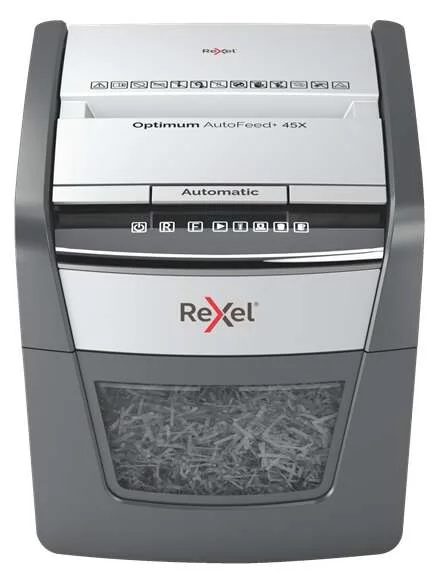 Rexel Optimum AutoFeed 45X Destructora Automatica de Corte en Particulas- 20L - Alimentacion Automatica 45 hojas - Ranura Manual 6 Hojas - Anti Atasco
