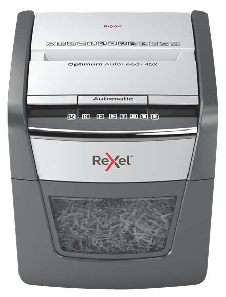 Rexel Optimum AutoFeed 45X Destructora Automatica de Corte en Particulas- 20L - Alimentacion Automatica 45 hojas - Ranura Manual 6 Hojas - Anti Atasco