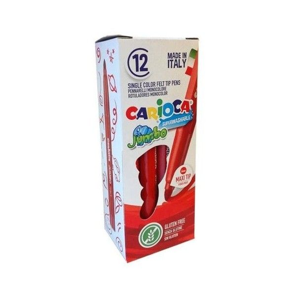 Carioca Jumbo Rotulador - Cuerpo Octogonal Maxi - Tinta Superlavable - Punta Maxi 6mm Bloqueada - Tapa Ventilada - Color Rojo · Pack de 12 uds.