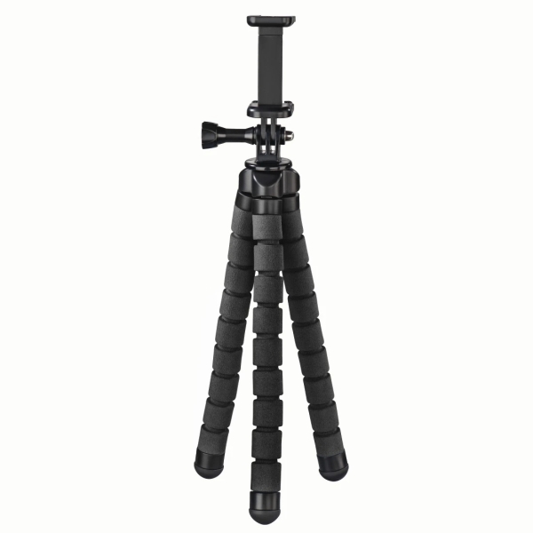 Hama Flex Tripode para Smartphone y Camara Deportiva - Peso Max 300g - Plegable - Altura Ajustable hasta 26cm - Plastico - Color Negro