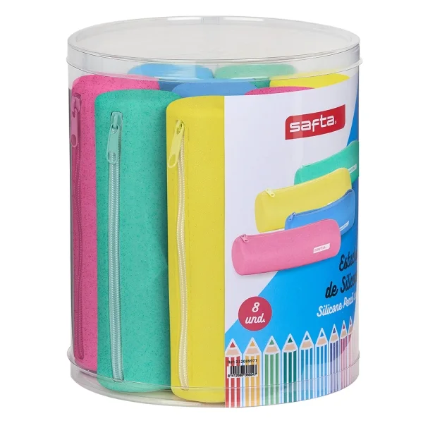 Safta Conjunto 8 Estuches - Silicona con Purpurina - Redondos - 19.5x23x19.5cm - Colores Surtidos
