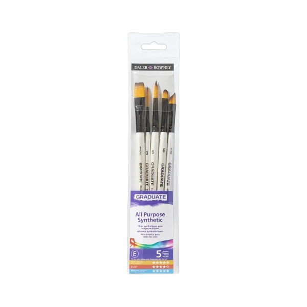 Daler Rowney Graduate Pack de 5 Pinceles Multitecnica - Pelo Sintetico - Mango Corto