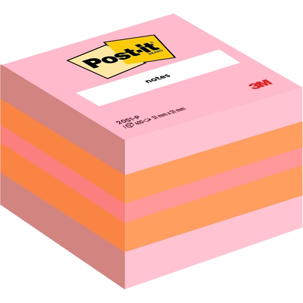 Post-It Cubo de 400 Notas Adhesivas Reposicionables - Forma Cuadrada - 51x51mm - Colores Surtidos