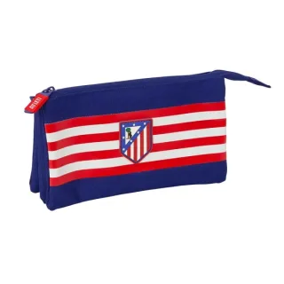 Safta Atletico de Madrid Portatodo - 3 Compartimentos con Cremallera - Bolsillo Interior Central - 22x12x3cm - Color Azul Marino