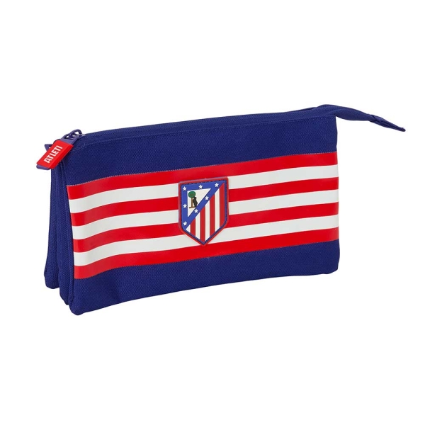 Safta Atletico de Madrid Portatodo - 3 Compartimentos con Cremallera - Bolsillo Interior Central - 22x12x3cm - Color Azul Marino