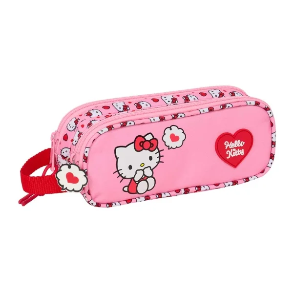 Safta Hello Kitty Portatodo - 2 Compartimentos con Cremalleras - Asa Lateral - 1L - 210x60x80mm - Color Rosa