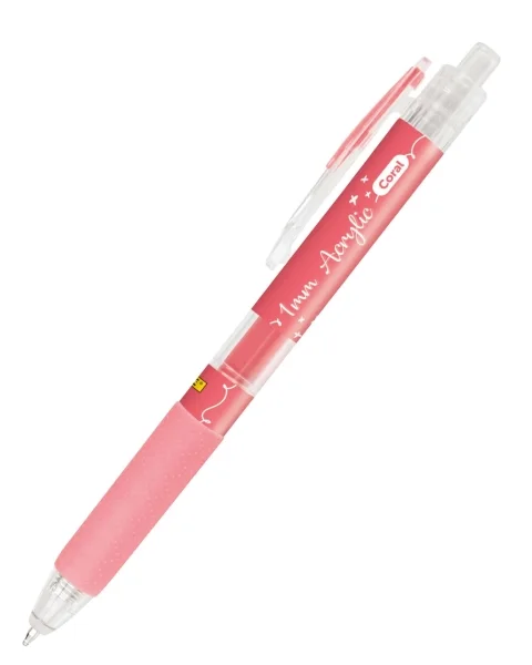 Online Boligrafo Retractil - Tinta Acrilica - Punta Fina de 1mm - Color Coral · Pack de 6 uds.