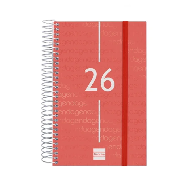 Finocam Year Agenda de Espiral - Anual 2026 - Tapa Ligera - Formato E5 - 135x24x181mm - 1 Dia por Pagina - Color Rojo