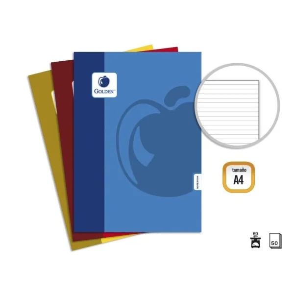 Golden Basic Pack de 10 Libretas Grapadas A4 50 Hojas 60grs 1 Raya - Colores Surtidos