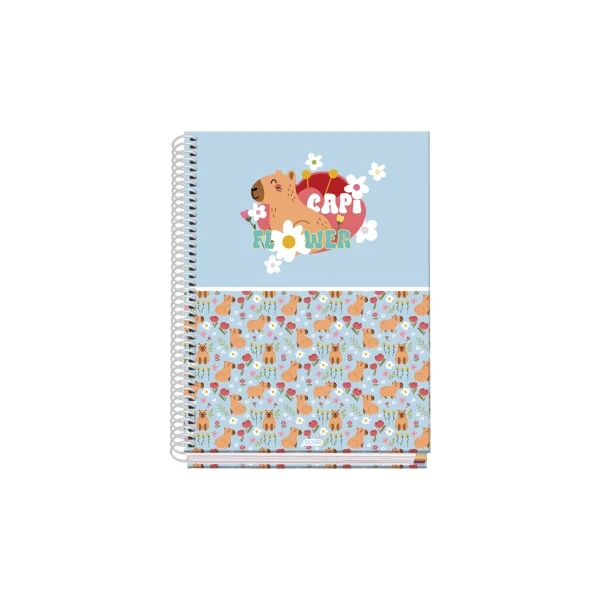 Dohe Capi Flower Cuaderno de Espiral Metalica - Formato A5 - 100 Hojas Offset de 90g - 5x5mm - Microperforadas - Banda de Color - Tapa Dura Plastificada - 16x21x2cm - Multicolor