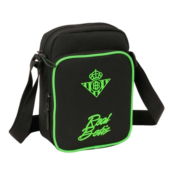 Safta Real Betis Balompie Bolsito con Bandolera Ajustable - Cierre con Cremallera - Compartimento Trasero con Velcro - Bolsillo Frontal - 16x22x6cm - Color Negro y Verde