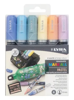 Lyra Mark All Pack de 6 Rotuladores Permanentes - Multisuperficie - Punta Redonda - 2mm - Colores Pastel