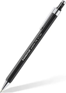 Staedtler Graphite 778 Portaminas 0.7mm - Cuerpo Hexagonal Negro Mate - Punta Metalica Retractil - Mina Amortiguada - Clip Metalico - Goma de Borrar · Pack de 10 uds.