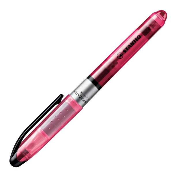 Stabilo Navigator Marcador Fluorescente - Zona de Agarre - Diseño Delgado - Practico Clip para Llevar - Trazo entre 2 y 5mm - Color Rosa · Pack de 10 uds.