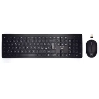 Ewent Pack Teclado + Raton Inalambricos - Receptor USB-A 2.4Hz - 1000dpi - Disposicion Italiana QWERTY IT - Incluye Pilas AA/AAA - Teclas Concavas - Color Negro